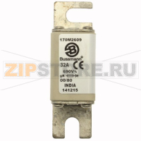 Предохранитель, 63 A, AC 690 В, 200 кА, DIN 00, 30x67x100 мм, gR, DIN, IEC Eaton FUSE 63A 690V