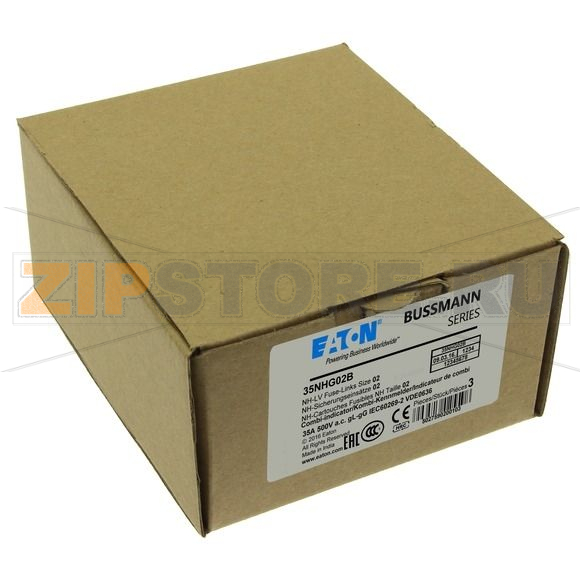 Предохранитель, 35 A, AC 500 В, 120 кА, NH02, gL/gG, IEC Eaton NH FUSE 35A 500V GG/GL SIZE 02 