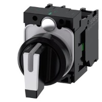ПОВОРОТНЫЙ ПЕРЕКЛЮЧАТЕЛЬ С ВОЗМОЖНОСТЬЮ ПОДСВЕТКИ, 22MM, КРУГЛЫЙ, ПЛАСТИК, КОРОТКАЯ ЧЁРНАЯ РУКОЯТКА С БЕЛОЙ ВСТАВКОЙ, 3 КОММУТАЦИОННЫХ ПОЛОЖЕНИЯ I-O-II, С ФИКСАЦИЕЙ, 10:30H/12H/13:30H, С ДЕРЖАТЕЛЕМ, 1NO, 1NO, ВИНТОВЫЕ КЛЕММЫ Siemens 3SU1100-2BL60-1NA0