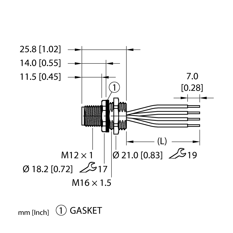Разъем фланцевый M12 (папа) Turck FS46PS-2/M16 