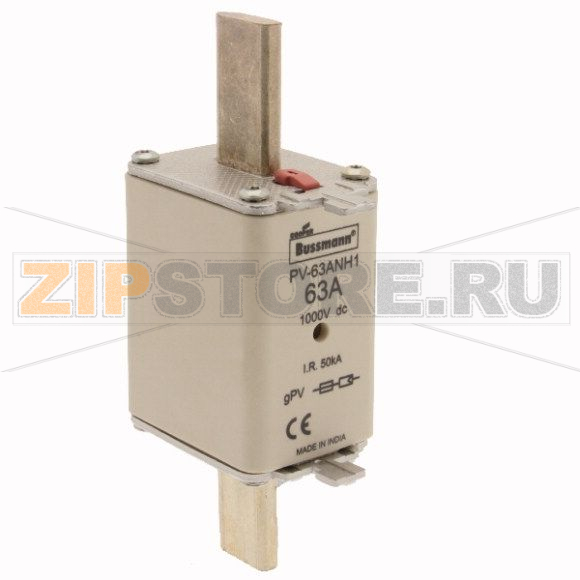 Предохранитель, 63 A, DC 1000 В, 50 кА, NH1, gPV, UL PV, UL, IEC Eaton FUSE 63A 1000V DC PV SIZE 1 