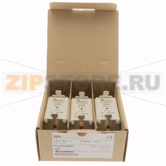 Предохранитель, 63 A, DC 1000 В, 50 кА, NH1, gPV, UL PV, UL, IEC Eaton FUSE 63A 1000V DC PV SIZE 1 