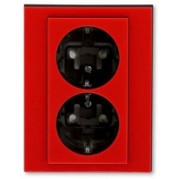 Розетка двойная, красный/дымчатый чёрный ABB 2CHH223457C6065