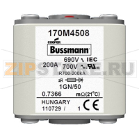 Предохранитель, 250 A, AC 690 В, size 1, 53x69x51 мм, aR, IEC UL Eaton FUSE 250A 690V 1GN/50 A