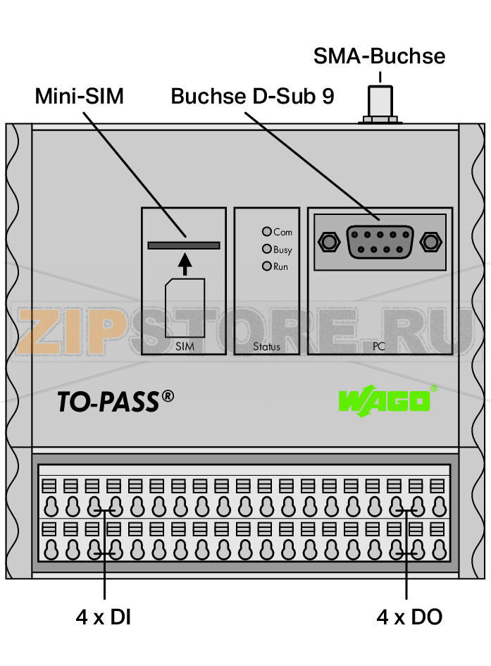 TO-PASS® Compact; Модуль, 4 дискретных входа; Веб-портал; Индикатор неисправностей; Телеуправление; 1,50 mm Wago 761-112 Компактный модуль дистанционного управления для определения и индикации сбоя, а также Интернет-соединения механизмов и установок посредством сети GSM. Модуль может использоваться во многих странах при помощи встроенного 4-х диапазонного GSM модема. Сообщения отправляются посредством SMS, электронной почты, факса или телефонного звонка. Кроме того, образ процесса может передаваться с установленной периодичностью на выбранный пользователем Интернет-адрес. Переключение выходов осуществляется через SMS.4 дискретных ввода и 4 дискретных вывода со встроенным GSM модемом. Идеален для применения в распределенных станциях для температурного режима от -20°C до +70°C. Возможность монтажа на DIN-рейку и интуитивно понятное программное обеспечение делают модуль простым в применении. Диапазон рабочих напряжений от +10 В до 30 В пост.токаСпециальные функции:Подтверждение: подтверждение любых сообщений о неисправностиРезервирование: автоматическое удаленное переключение в резервный режим.Удаленная параметризация: программирование и удаленный контроль, удобно осуществляемые из офисаВыделенная линия GPRS: Постоянное онлайн-соединение с процессом на Web-сервере или ПК с фиксированным IP адресом (напр., DSL соединение)...
