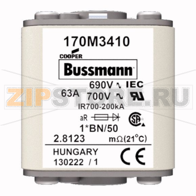 Предохранитель, 63 A, AC 690 В, size 1, 45x59x51 мм, aR, IEC UL, M8 Eaton FUSE 63A 690V 1*BN/5 