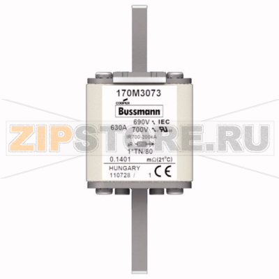 Предохранитель, 630 A, AC 690 В, 200 кА, DIN 1, 45x58x104 мм, aR, DIN, IEC Eaton FUSE 630A 690V 