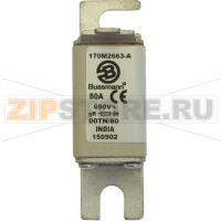 Предохранитель, 80 A, AC 690 В, 200 кА, size 00, 30x67x100 мм, gR, DIN, IEC Eaton FUSE 80A 690V