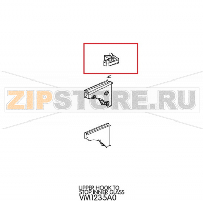 Upper hook to stop inner glass Unox XVC 305 Upper hook to stop inner glass Unox XVC 305Запчасть на деталировке под номером: 96Название запчасти на английском языке: Upper hook to stop inner glass Unox XVC 305
