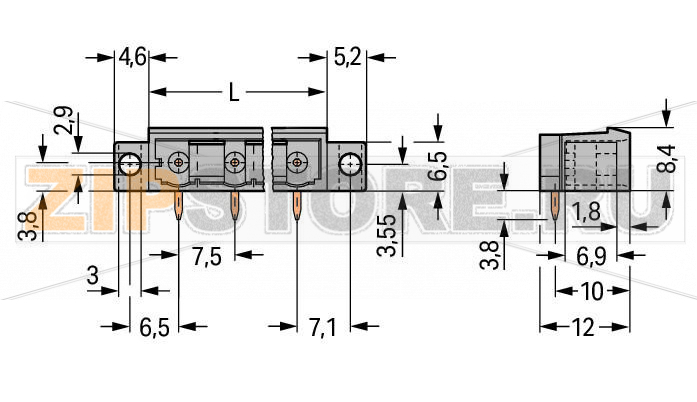MCS MIDI Classic Вилка THT; 1.0 x 1.0 mm solder pin; угловые; зажимное кольцо; Шаг контактов 7,5 мм; 10-пол.; серые Wago 231-840/040-000 Исполнение с выводами под запрессовку обеспечивает крепление к печатной плате без пайки100% защита от неправильного подсоединенияВозможны варианты кодировки...