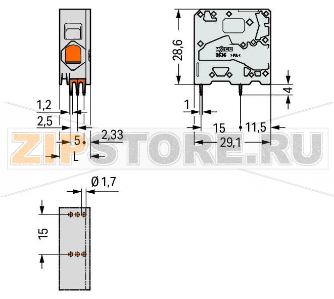 Клемма на печатную плату; 16 мм; Шаг контактов 10 мм; 1-пол.; Push-in CAGE CLAMP®; 16,00 mm; серые Wago 2636-1101 PCB terminal blocks with Push-in CAGE CLAMP® connectionPush-in termination of solid and ferruled conductorsIdeal for panel feedthrough applications via operation parallel to conductor entryTesting can be performed both parallel and perpendicular to conductor entry...