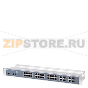 SCALANCE XR328-4C WG; managed IE switch; 19" rack; 24 x IEC 62443-4-2 certified; 10/100 Mbps electrical ports; 4 x 1000 Mbps combo ports electrical or optical; LED diagnostics; reset button; console port; PROFINET device; network management function; redu 