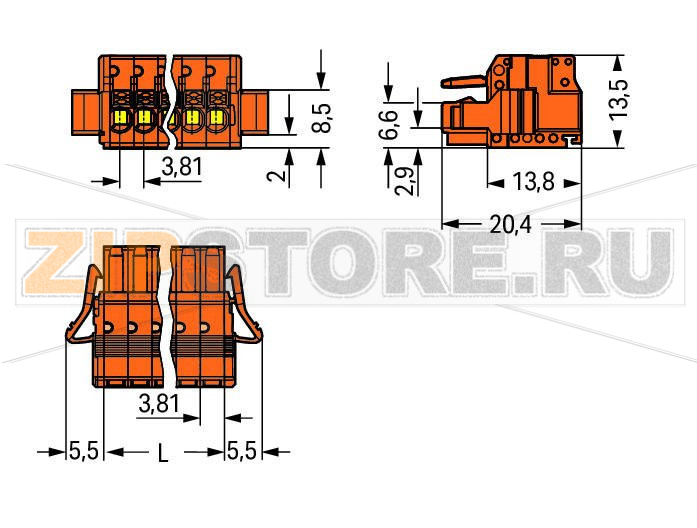 MCS MINI 1-проводниковая розетка; 100% защита от неправильного подсоединения; нажимная кнопка; Фиксирующий рычаг; 1,5; Шаг контактов 3,81 мм; 15-пол.; 1,50 mm?; оранжевые Wago 2734-215/037-000 