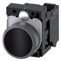 КНОПКА, 22MM, КРУГЛАЯ, ПЛАСТИК С МЕТАЛЛИЧЕСКИМ ФРОНТАЛЬНЫМ КОЛЬЦОМ, ЧЁРНАЯ, ПЛОСКАЯ КНОПКА, КОНТАКТЫ МГНОВЕННОГО ДЕЙСТВИЯ, С ДЕРЖАТЕЛЕМ, 1NO,  ПРУЖИННЫЕ КЛЕММЫ, С ГРАВИРОВКОЙ ЛАЗЕРОМ, INSCRIPTION OR GRAPHIC SYMBOL CUSTOMIZED EQUIPMENT USING THE SIRIUS-ACT