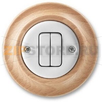 Выключатель кнопочный, двухклавишный, белый фарфор/натуральное дерево бук ABB 2CHK598734C4050