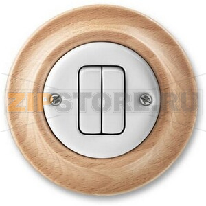 Выключатель кнопочный, двухклавишный, белый фарфор/натуральное дерево бук ABB 2CHK598734C4050 