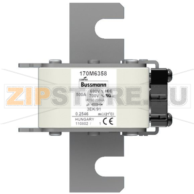 Предохранитель, 500 A, AC 690 В, 200 кА, size 3, 76x92x126 мм, aR, IEC Eaton FUSE 500A 690V 3EK 