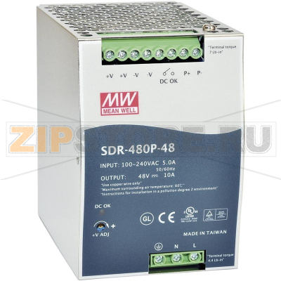 Блок питания на DIN-рейку, 24 В, 20 А, 480 Вт Mean Well SDR-480P-24 