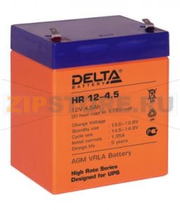 Delta HR 12-4.5 Свинцово-кислотный аккумулятор (АКБ) Delta HR 12-4.5: Напряжение - 12 В; Емкость - 4,5 Ач; Габариты: 90 мм x 70 мм x 108 мм, Вес: 1,64 кгТехнология аккумулятора: AGM VRLA Battery