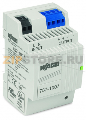 Switched-mode power supply; for DALI module (753-647); 1-phase; 18 VDC output voltage; 1.1 A output current; 2,50 mm Wago 787-1007 Первичный переключаемый источник питания 787-1007 разработан специально для подачи питания к модулю 753-647 DALI Multi-Master. 787-1007 имеет корпус шириной 54 мм для монтажа на DIN-рейку, диапазон его входного напряжения составляет от 85 до 264 В перем.тока (120 – 373 В перем.тока). Источник питания имеет выходное напряжение 18 В пост.тока и максимальный выходной ток 1100 мА. Это обеспечивает возможность подачи питания к нескольким модулям DALI Multi-Master, соединенным параллельно. Максимальный ток на линию DALI ограничен значением 200 мА для каждого модуля DALI Multi-Master.Обеспечивает подачу питания к пяти модулям 753-647 DALI Multi-Master*Совместим с оборудованием класса IIЕстественное конвекционное охлаждение при горизонтальной установкеКаскадный профиль, идеальный выбор для распределительных щитов или распределительных коробок...