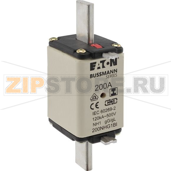 Предохранитель, 200 A, AC 500 В, 120 кА, NH1, gL/gG, IEC Eaton NH FUSE 200A 500V GL/GG SIZE 1 