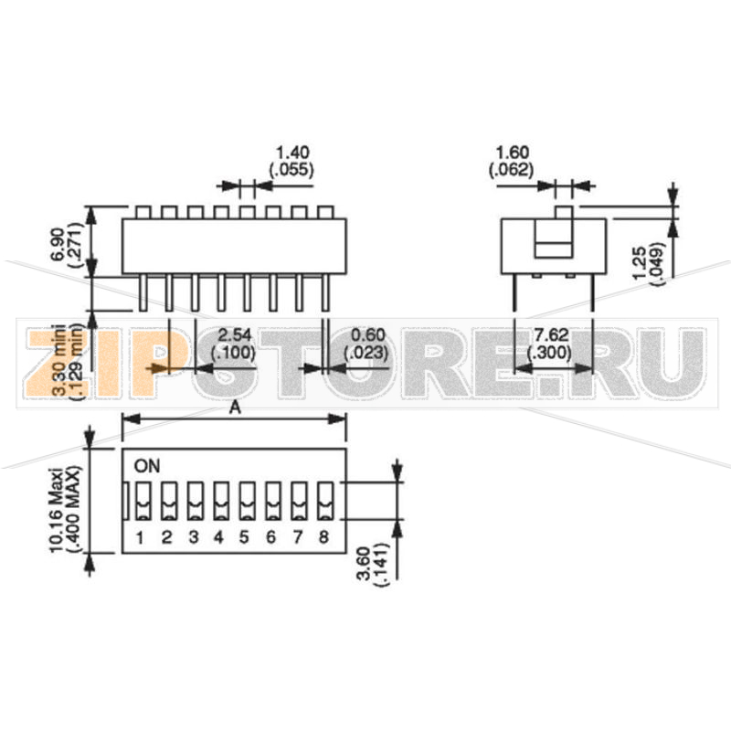 Переключатель DIP, 8 контактов, 1 шт APEM NDS-08-V 