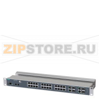 SCALANCE XR328-4C WG; managed IE switch; 19" rack; 24 x IEC 62443-4-2 certified; 10/100 Mbps electrical ports; 4 x 1000 Mbps combo ports electrical or optical; LED diagnostics; reset button; console port; PROFINET device; network management function; redu