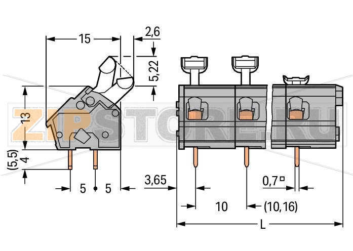 PCB terminal block; push-button; 2.5 mm; Pin spacing 10/10.16 mm; 7-pole; suitable for Ex-e applications; CAGE CLAMP®; commoning option; 2,50 mm; light gray Wago 256-607/332-009/999-950 Клеммные колодки с зажимами CAGE CLAMP®, монтаж с помощью нажимных кнопокУстановите шаг контактов в мм или дюймах либо сжав клеммные колодки плотнее, либо разделяя ихИдеальны для монтажа в полевых условиях благодаря простоте использования при помощи нажимных кнопокУдобный монтаж без использования инструментов...