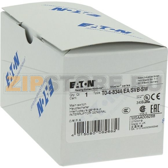 Выключатели главные, T0, 20 A, 4 модуль, 8-полюсн Eaton T0-4-8344/EA/SVB-SW 
