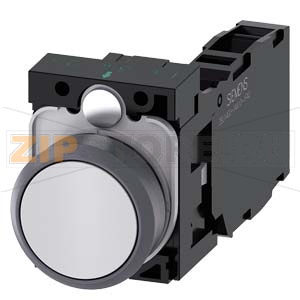 КНОПКА, 22MM, КРУГЛАЯ, ПЛАСТИК С МЕТАЛЛИЧЕСКИМ ФРОНТАЛЬНЫМ КОЛЬЦОМ, БЕЛАЯ, ПЛОСКАЯ КНОПКА, КОНТАКТЫ МГНОВЕННОГО ДЕЙСТВИЯ, С ДЕРЖАТЕЛЕМ, 1NO+1NC, ВИНТОВЫЕ КЛЕММЫ, С ГРАВИРОВКОЙ ЛАЗЕРОМ, UPPER AND LOWER CASE, START OF WORD ALWAYS UPPER CASE Siemens 3SU1130- 