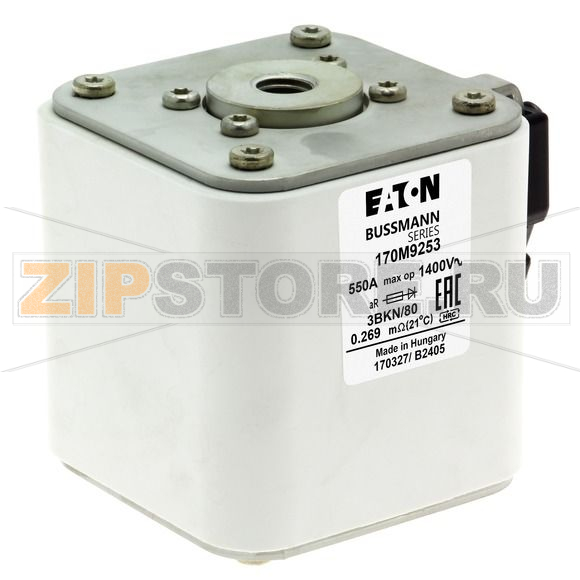 Предохранитель, 550 A, AC 1400 В, size 3, aR, IEC Индикатор типа К Eaton FUSE 550A 1400V 3BKN/80 A 