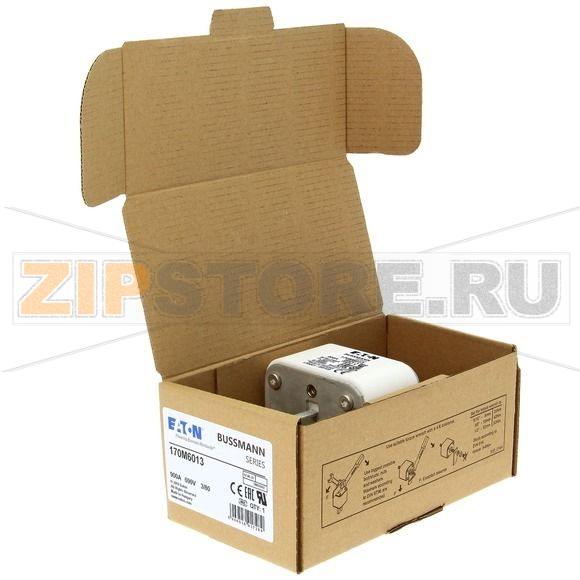 Предохранитель, 900 A, AC 690 В, 200 кА, DIN 3, 76x76x109 мм, aR, DIN, IEC Eaton FUSE 900A 690V 