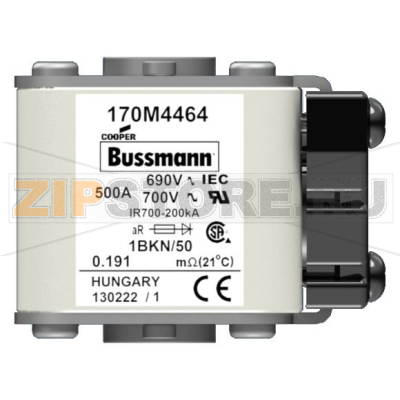 Предохранитель, 500 A, AC 690 В, 200 кА, size 1, aR, IEC UL Eaton FUSE 500A 690V 1*BKN/50 AR UC 