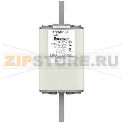 Предохранитель, 450 A, AC 1250 В, 100 кА, size 1, 53x66x138 мм, aR, DIN, IEC Eaton FUSE 450A 12 