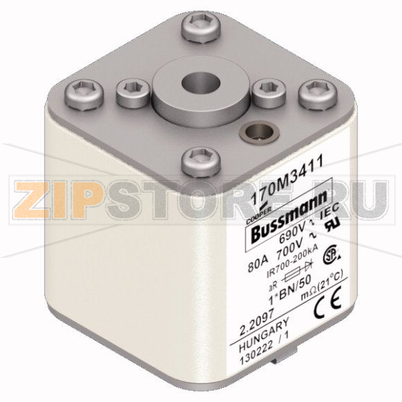 Предохранитель, 80 A, AC 690 В, size 1, 45x59x51 мм, aR, IEC UL, M8 Eaton FUSE 80A 690V 1*BN/5 