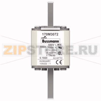 Предохранитель, 550 A, AC 690 В, 200 кА, DIN 1, 45x58x104 мм, aR, DIN, IEC Eaton FUSE 550A 690V 