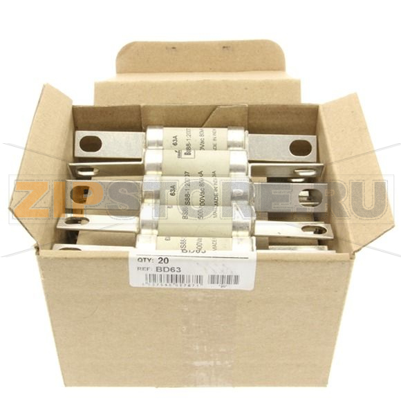 Предохранитель, 63 A, AC 500 В, 80 кА, BS88, 21x129 мм, gL/gG, BS Eaton 63AMP 500V AC/250V DC 