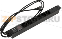 Hyperline SHE19-6SH-S-2.5EU Блок розеток для 19" шкафов, горизонтальный, с выключателем с подсветкой, 6 розеток Schuko (16A), 250В, кабель питания 3х1.5мм2, длина 2.5 м, с вилкой Schuko, 482.6x44.4x44.4мм (ДхШхВ)