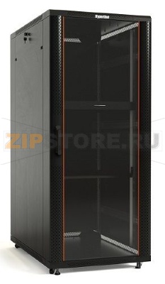 Hyperline TTB-2266-AS-RAL9004 Шкаф напольный 19-дюймовый, 22U, 1166x600х600 мм (ВхШхГ), передняя стеклянная дверь со стальными перфорированными боковинами, задняя дверь сплошная, ручка с замком, крыша нового типа, цвет черный (RAL 9004) (разобранный) 