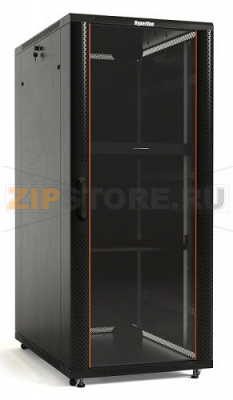 Hyperline TTB-2266-AS-RAL9004 Шкаф напольный 19-дюймовый, 22U, 1166x600х600 мм (ВхШхГ), передняя стеклянная дверь со стальными перфорированными боковинами, задняя дверь сплошная, ручка с замком, крыша нового типа, цвет черный (RAL 9004) (разобранный) 
