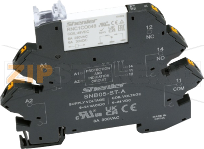 Розетка с реле 1CО 6A, вход 12VDC, реле 12VDC, пружинные зажимы Shenler RNC1CO012+SNB05-ST-AR 