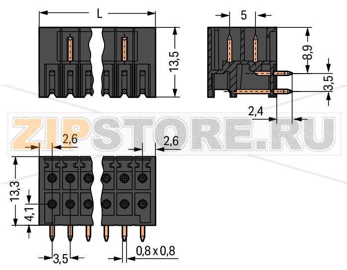 MCS MINI HD Вилка под пайку THR, 2-рядн.; 0.8 x 0.8 mm solder pin; угловые; 100% защита от неправильного подсоединения; Шаг контактов 3,5 мм; 2 x 6-полюсов; черные Wago 713-1426/105-000 Вилки для пайки оплавлением припоя для поверхностного монтажаРазделенные разъемы выводов предотвращают повреждения и обеспечивают вилкам защиту от касания в неподсоединенном состоянии100% защита от неправильного подсоединенияВозможны варианты кодировки...