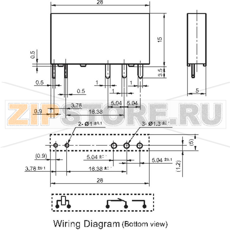 Реле электромагнитное 5 В/DC, 6 А, 1 шт Hongfa HF41F/005-ZST 