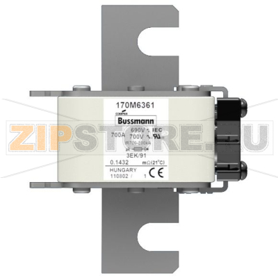 Предохранитель, 700 A, AC 690 В, 200 кА, size 3, 76x92x126 мм, aR, IEC Eaton FUSE 700A 690V 3EK 