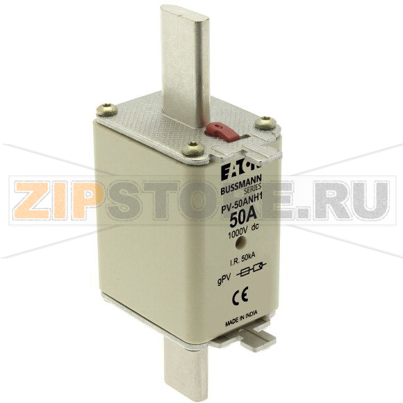 Предохранитель, 50 A, DC 1000 В, 50 кА, NH1, gPV, UL PV, UL, IEC Eaton FUSE 50A 1000V DC PV SIZE 1 