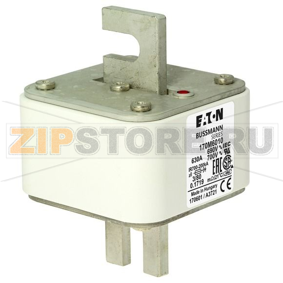 Предохранитель, 630 A, AC 690 В, 200 кА, DIN 3, 76x76x109 мм, aR, DIN, IEC Eaton 170M6010A 690V 