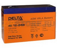 Delta HR 12-24W Свинцово кислотный аккумулятор (АКБ) Delta HR 12-24W: Напряжение - 12 В; Емкость - 6 Ач; Габариты: 151 мм x 51 мм x 98 мм, Вес: 2,18 кгТехнология аккумулятора: AGM VRLA Battery