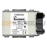 Предохранитель, 900 A, AC 690 В, 200 кА, size 2, 61x77x51 мм, aR, IEC UL Eaton FUSE 900A 690V