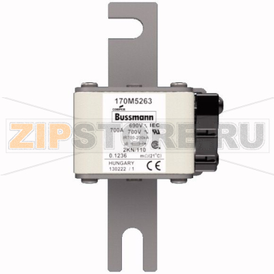 Предохранитель, 700 A, AC 690 В, 200 кА, DIN, 2, 61x77x138 мм, aR, DIN, IEC Eaton FUSE 700A 690 