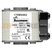 Предохранитель, 400 A, AC 690 В, 200 кА, size 1, aR, IEC UL Eaton FUSE 400A 690V 1*BKN/50 AR UC